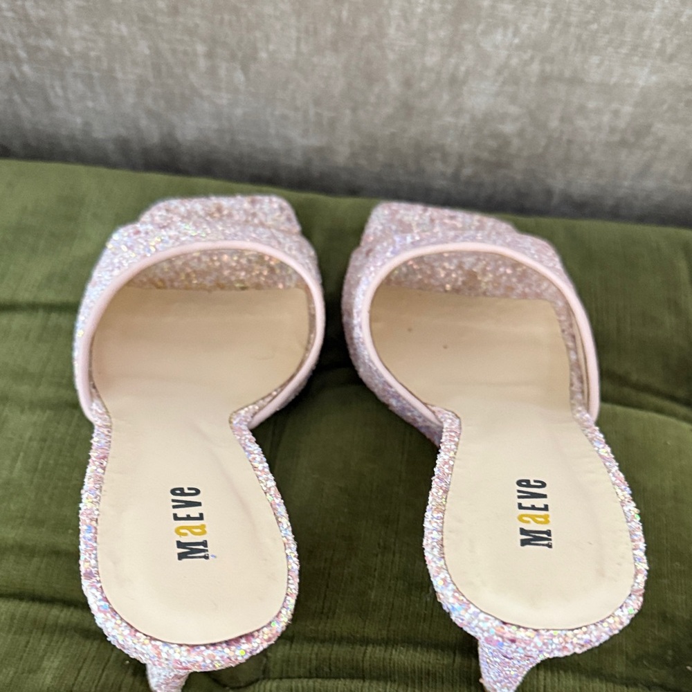 Anthropologie Maeve Sparkling Pink Glitter Wedges - Picture 2 of 6